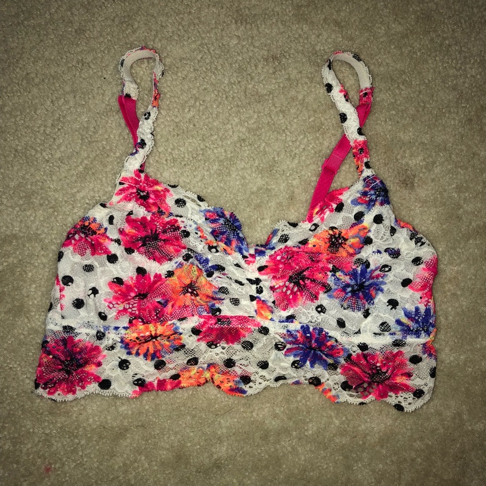 VS Pink lace bralette polka dot floral